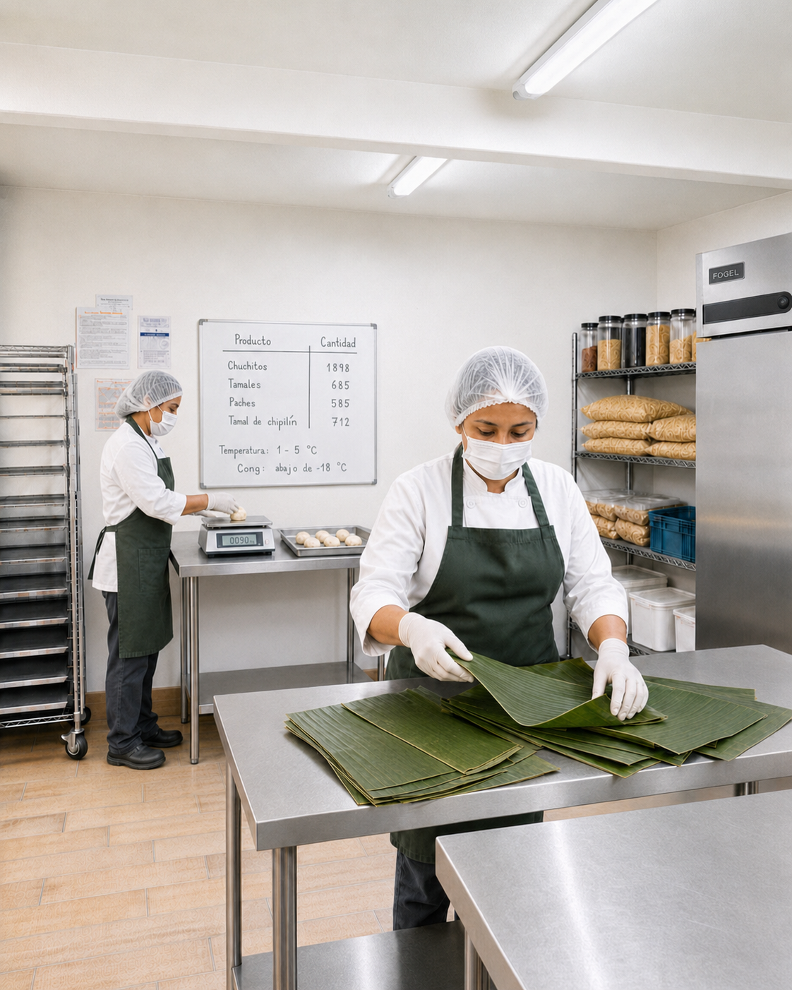 Personal de INATI preparando hojas para la elaboración de alimentos